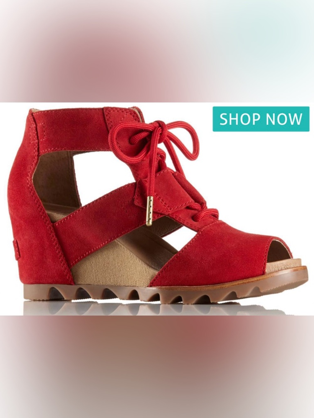 Sorel Red Joanie Suede Lace-Up Wedge Sandal